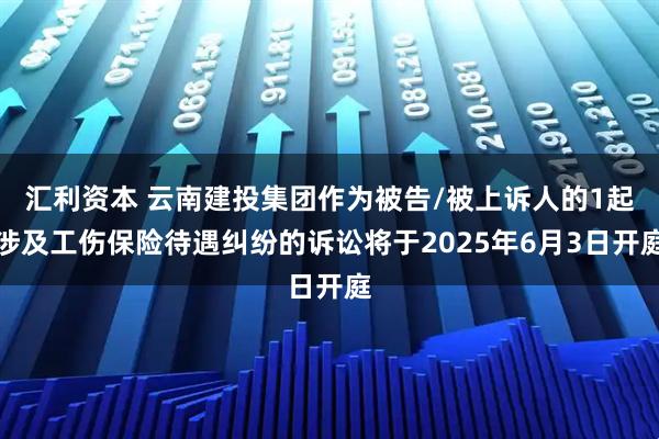 汇利资本 云南建投集团作为被告/被上诉人的1起涉及工伤保险待遇纠纷的诉讼将于2025年6月3日开庭