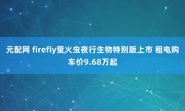 元配网 firefly萤火虫夜行生物特别版上市 租电购车价9.68万起
